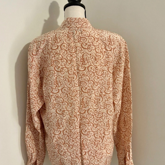 CHRISTIAN DIOR Excellent Vintage 90s Peach & Coral Swirl Print Silk Blouse 8 - Picture 3 of 8